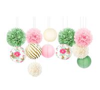 NICROLANDEE Lot de 12 lanternes en papier de soie vert et rose pour décoration de fête d'anniversaire féerique, décoration de jardin, fête prénatale, décoration de printemps de Pâques