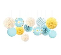 NICROLANDEE Lot de 12 lanternes en papier jaune pastel pour fête des mères, fête sur le thème des marguerites, décorations de mariage dans le jardin