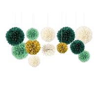 NICROLANDEE - Lot de 12 pompons en papier de soie - Décoration de fête - Pour mariage, fête prénatale, anniversaire, décoration rustique, vert (vert ivoire)