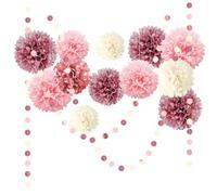 NICROLANDEE Lot de 15 Pompons en Papier Rose Poudré pour Mariage, Fête Prénuptiale, Anniversaire, Fiançailles, Enterrement de Vie de Jeune Fille, Saint-Valentin, Décorations