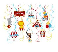 Nicrolandee Lot de 30 décorations à suspendre en aluminium pour carnaval - Rouge, bleu, jaune, vert - Spirales métalliques et cartes d'animaux pour fête d'anniversaire sur le thème du carnaval, fête