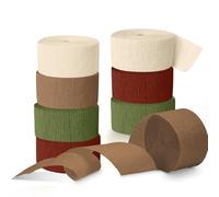NICROLANDEE Lot de 8 rouleaux de papier crépon vert rouge marron serpentins pour Noël, décoration de fête, mariage, fête prénatale, anniversaire