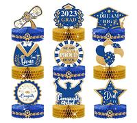 NICROLANDEE Lot de 9 décorations de remise de diplôme, classe 2023, bleu marine, félicitations, diplômés, félicitations pour l'obtention d'un diplôme, décoration de table