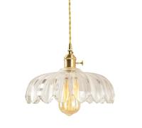 NICRX 25 cm industriel Vintage pendentif éclairage verre Lotus lampe suspension lustre E27 laiton finition plafond suspension lampe (Effacer)
