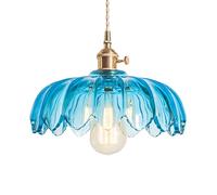 NICRX 25 cm industriel Vintage pendentif éclairage verre Lotus lampe suspension lustre E27 laiton finition plafond suspension lampe (Bleu)
