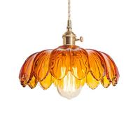 NICRX 25 cm industriel Vintage pendentif éclairage verre Lotus lampe suspension lustre E27 laiton finition plafond suspension lampe (Orange)