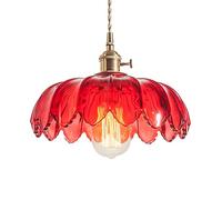 NICRX 25 cm industriel Vintage pendentif éclairage verre Lotus lampe suspension lustre E27 laiton finition plafond suspension lampe (Rouge)