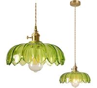 NICRX 25 cm industriel Vintage pendentif éclairage verre Lotus lampe suspension lustre E27 laiton finition plafond suspension lampe (Vert)