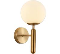 NICRX Applique murale boule de verre blanc 150 mm, Globe en verre blanc avec base en laiton doré