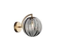 NICRX Applique Murale Boule de Verre Gris 150mm, Globe en Verre Avec Base Dorée pour Chevet