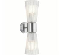 NICRX Applique Murale Cristal 2 Ampoules E14 Double Extrémité Verre Strié Design Sablier Lampe Murale Moderne Finition Argent pour Chambre Salon Couloir Escalier Hôtel Éclairage Intérieur (Argent)