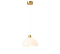 NICRX Lampe à suspension en verre blanc laiteux au design nordique minimaliste avec détails en laiton - Plafonnier Suspendu avec Câble Réglable 180cm,Douille E27,Luminaire Cuisine,Chambre,Salon (25CM)
