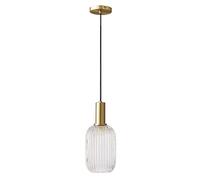 NICRX Lampe à suspension en verre transparent avec abat-jour en verre nervuré et finition bronze, plafonnier rétro moderne pour table de chevet, table à manger et îlot de cuisine (S)