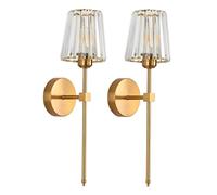 NICRX Lot de 2 Applique Murale Intérieur Cristal Dorée E27 Lampe Murale Verre K9 Luminaire Mural pour Chambre Salon Salle de Bain Couloir Hôtel (Conique)