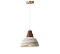 NICRX Suspension en céramique rustique avec finition bois, douille E27, câble réglable 150cm, luminaire vintage Japandi pour salon, chambre, salle à manger ou café (23cm)