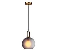 NICRX Suspension en verre sphérique gris givré de 200 mm, Globe en verre gris givré avec lampe suspendue à douille en laiton pour îlot de cuisine (20CM)