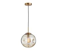 NICRX Suspension sphérique boule de verre, base dorée et plafonnier suspendu globe en verre (Ambre, 25cm)