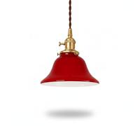 NICRX Suspension Vintage en Verre avec Cordon Réglable E27 - Luminaire Suspendu Rétro en Laiton pour Cuisine Salle à Manger Chambre Café Bar - Abat-jour Cône ou Cloche (Cloche rouge)