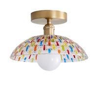 NICRX Vintage Plafonnier en Verre Mosaïque Coloré 25/30cm, Luminaire Plafond Semi-Encastré en Dôme avec Socle Doré en Métal,Douille E27 Art Déco Plafonnier pour Entrée,Chambre,Salon,Couloir (30CM)
