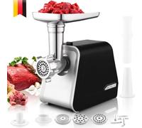 Nictemaw 2000W Hachoir à Viande Électrique 4 en 1, Traite 1,8 kg/min. | Machine saucisse comprend 3 grilles, un embout à saucisses et un accessoire à biscuits. Idéal pour la maison