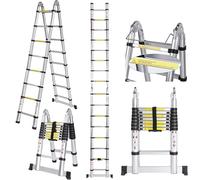 Nictemaw Échelle télescopique de 5 m, multifonctionnelle, en Aluminium, 2 en 1, Charge maximale : 150 kg, pour l'intérieur et l'extérieur