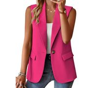 nicticsi Blazer Sans Manches pour Femme Veste de Costume à Revers Ouvert sur le Devant Couleur Unie Boutons Simples Gilet Classique Business Jacket A Rose Foncé L