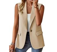 nicticsi Blazer Sans Manches pour Femme Veste de Costume à Revers Ouvert sur le Devant Couleur Unie Boutons Simples Gilet Classique Business Jacket A Beige XXL