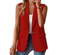 nicticsi Blazer Sans Manches pour Femme Veste de Costume à Revers Ouvert sur le Devant Couleur Unie Boutons Simples Gilet Classique Business Jacket A Rouge XXL