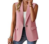 nicticsi Blazer Sans Manches pour Femme Veste de Costume à Revers Ouvert sur le Devant Couleur Unie Boutons Simples Gilet Classique Business Jacket A Rose 3XL