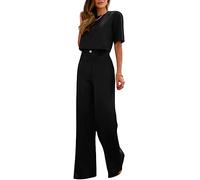 nicticsi Ensemble Femme Chic Et Elegant Ete Haut Court + Pantalon Coupe Droite Vetement Costume Tailleur 2 Pièces Fête Affaire Bureau Travail Soirée Tenue Décontractée Set Outfit Noir M