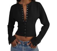 nicticsi Femme Cardigan Manches Longues Tricoté Chic et Elégant Pulls avec Ourlet Côtelé et Poignets Couleur Unie col Rond Veste Classique Slim Fit Cardigans A Noir XS
