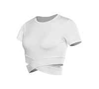 nicticsi Femmes Sports Top Sexy T-Shirt Respirant Activewear Crop Top Fitness sans Soudure Manches Longues Haut De La Page Formation Yoga Gymnase Courir Trou du Pouce Chemise C Blanc L