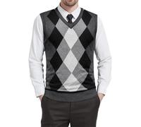 nicticsi Homme Gilet Tricoté à Carreaux pour Hommes Classique Cardigan Sans Manches Gilets Tricotés à Col en V Décontractée Business Gilet Gentleman Tricots Débardeurs C Gris Foncé L