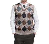 nicticsi Homme Gilet Tricoté à Carreaux pour Hommes Classique Cardigan Sans Manches Gilets Tricotés à Col en V Décontractée Business Gilet Gentleman Tricots Débardeurs A Kaki S