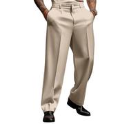 nicticsi Homme Pantalon de Costume Business Formelle Pants avec Plis et Poches Couleur Unie Pantalon de Régulier Ajustement à Utiliser au Bureau au Commis de Magasin A Kaki L