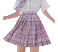 nicticsi Jupe à Carreaux Femme Plissée Courte Kawaii Patineuse Fille Harajuku Skirt Écolière Japonaise Plisser E-Girl Y2K Mini Jupes Gothique Été Robe Rose XS