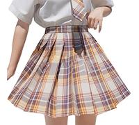 nicticsi Jupe à Carreaux Femme Plissée Courte Kawaii Patineuse Fille Harajuku Skirt Écolière Japonaise Plisser E-Girl Y2K Mini Jupes Gothique Été Robe Jaune XS