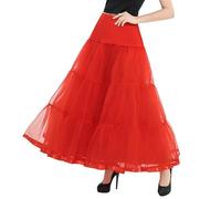 nicticsi Jupon Long en Tulle sous Robe Femme Transparente Jupe Longue Cheville Fluide Mariage Tutu Jupon pour Prom Soirée Robe De Mariée Petticoat A Rouge S