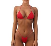 nicticsi Maillot De Bain Femme 2 Pieces String Tanga Brésilien Sexy G-String Bikini Thong Brassiere Et Slip Bretelles Réglables Costume Triangle De Bain Set De Bikini Swimwear B Rouge M