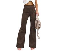 nicticsi Pantalon Évasé Vintage pour Femme Taille Haute Pantalons en Velours Côtelé avec Poche Couleur Unie Décontracté Pants Y2K Streetwear A Marron M