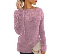 nicticsi Pull Femme Hiver Chaud Chic Et Élégant Sweat en Micro Polaire Pullover Dentelle Pull Epaule Denudee Haut Manche Longue Chandail Jumper Sweater Rose Foncé XXL