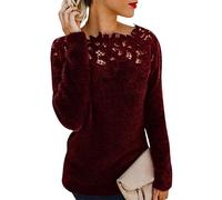nicticsi Pull Femme Hiver Chaud Chic Et Élégant Sweat en Micro Polaire Pullover Dentelle Pull Epaule Denudee Haut Manche Longue Chandail Jumper Sweater Bordeaux 3XL