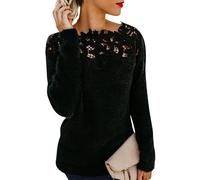 nicticsi Pull Femme Hiver Chaud Chic Et Élégant Sweat en Micro Polaire Pullover Dentelle Pull Epaule Denudee Haut Manche Longue Chandail Jumper Sweater Noir XL