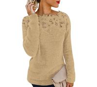 nicticsi Pull Femme Hiver Chaud Chic Et Élégant Sweat en Micro Polaire Pullover Dentelle Pull Epaule Denudee Haut Manche Longue Chandail Jumper Sweater Kaki XL