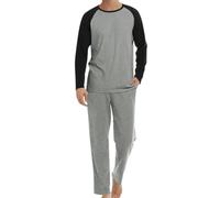 nicticsi Pyjama Contrasté de Couleurs pour Homme Pyjama Ensemble Deux Pièces Col Rond Tee + Pantalon à Carreaux/Couleur Unie Vêtements De Nuit Classique Vêtements de Détente B Gris Foncé XS
