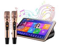 Nicvrea Machine Karaoké avec 2 Microphones sans Fil, Lecteur Karaoké Ktv Tout-en-Un avec Écran Tactile HD 18,5 Pouces, Multilingue pour Toutes Vos Fêtes Black-500G