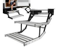 Nicvrea Marchepied Pliable pour Camping-Car, Manuel avec Bande Lumineuse LED, Escalier Manuel en Aluminium, Pédale de Prévention des Glissements, Jusqu'à 150 kg 2Step-Automatic(24V)