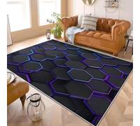 Nid d'abeille GéOméTrique de Science Fiction Tapis Décoratif Moderne à Poils Courts, Doux et Moelleux, Dessous Antidérapant, Lavable en Machine Noir Tapis de Salon, Chambre et Entrée 160x230 cm