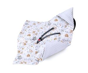 Nid d'ange pour siège auto et poussette - douce couverture Minky bébé double face avec capuche pour nouveau-né - utilisable printemps-automne en déplacement 90×90 cm Cerf gris clair Oeko-Tex
