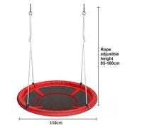 Nid de Balançoire Rond 110 cm - Rouge, avec Cordes Réglables (85-160 cm) - Pour Jardin, Terrasse ou Intérieur - Charge Max 150 kg